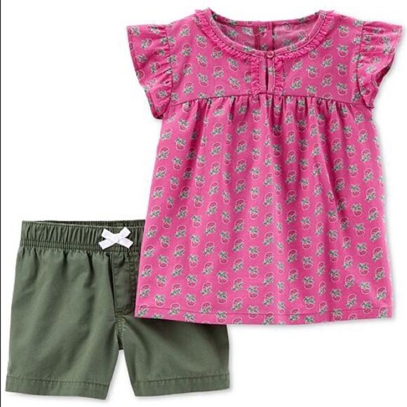 ✨2xHP✨Carter's Printed Cotton Top & Shorts Set✨ - Picture 1 of 1